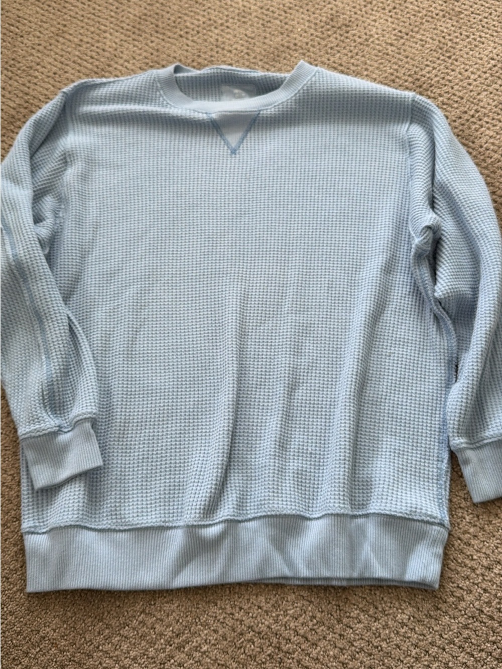 aerie Light Blue Waffle-Knit Crew Sweatshirt